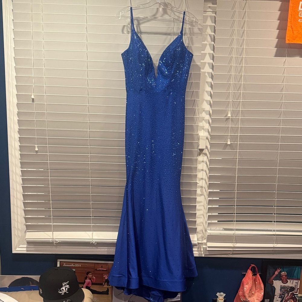 Mon Cheri Royal Blue Prom Dress